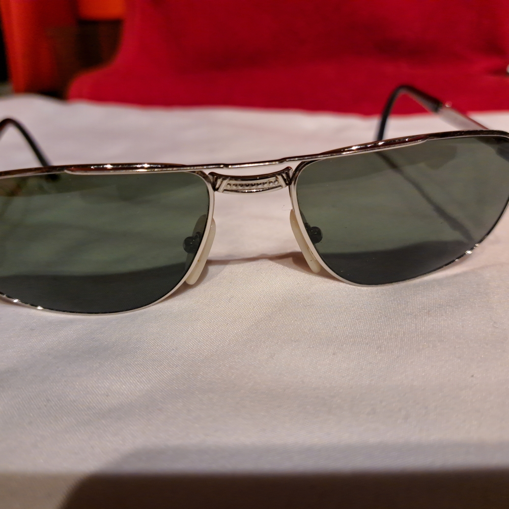 Bulova Silver Frame Sunglasses with Dark Green Lenses